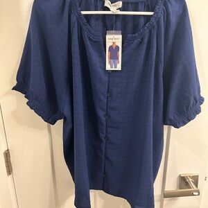Nine West Royal Blue Button-Down Blouse